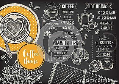 Coffee restaurant cafe menu, template design. Vector Illustration