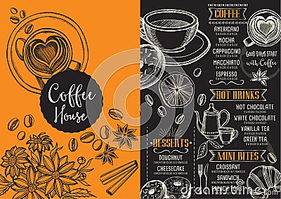 Coffee restaurant cafe menu, template design. Vector Illustration