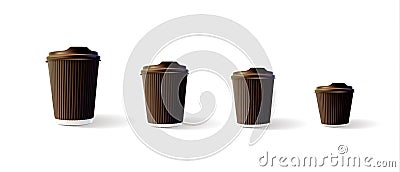 Coffee Ripple Cups 4 sizes Isolated on White Background Stock Photo