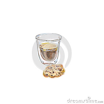 Coffee ristretto, cookie Cartoon Illustration