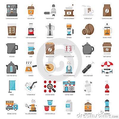 Coffee story flat icon set Vector Illustration