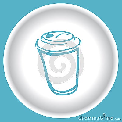 Coffee scetch blue cup on white plate vector on blue background Vector Illustration