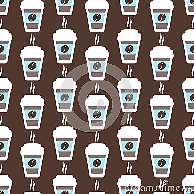 Coffee seamless pattern, vector background. Cups of and beans. For lover Vector Illustration