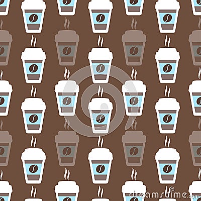 Coffee seamless pattern, vector background. Cups of and beans. For lover Vector Illustration