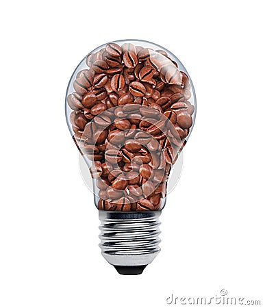 Coffee seeds in a light bulb Stock Photo