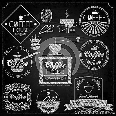 Coffee set elements chalkboard Vector Illustration