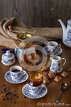 Coffee set with hot coffee Stock Photo