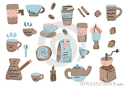 Coffee set objects. Vector design elements. Vector Illustration