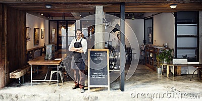 Coffee Shop Cafe Owner Service Concept Stock Photo