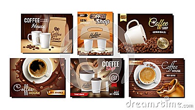 Coffee Shop Collection Promo Posters Set Vector Vector Illustration