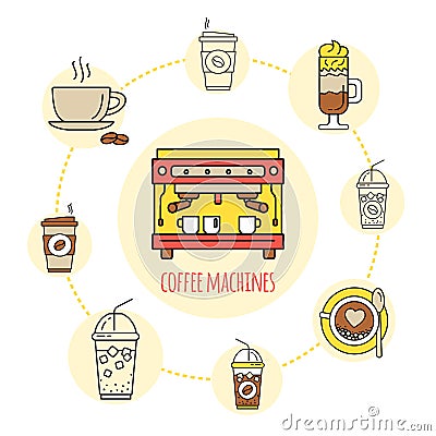 Coffee shop flat line collection drink consept. Vector Illustration