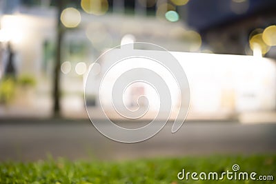 Coffee shop in garden blur background with bokeh. Vintage filtered image. Panoramic banner Stock Photo