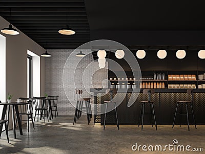 The coffee shop with industrial loft style 3d render Stock Photo