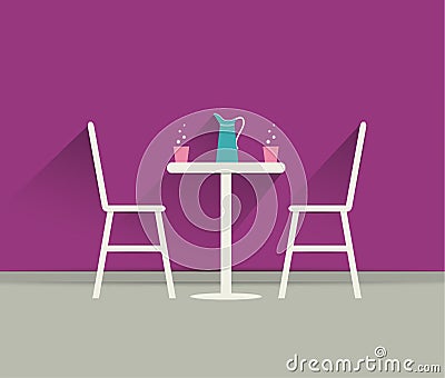 Coffee shop interior. Chairs and table. Vector Illustration