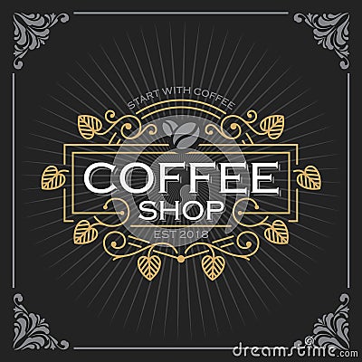 Coffee shop logo. Vintage Luxury Banner Template Design for Label, Frame, Product Tags. Retro Emblem Design Vector Illustration