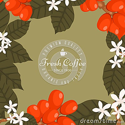 Coffee shop poster, banner vector illustration. Morning coffee fresh and tasty. Organic and premium quality coffee beans Vector Illustration