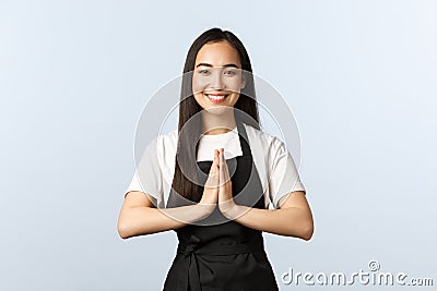 Coffee shop, small business and startup concept. Young smiling asian female cafe employee, staff at restaurant hope Stock Photo