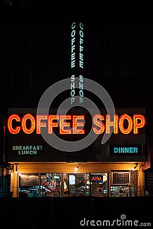 A coffee shop on 14th Street, in the East Village, Manhattan, New York City Editorial Stock Photo