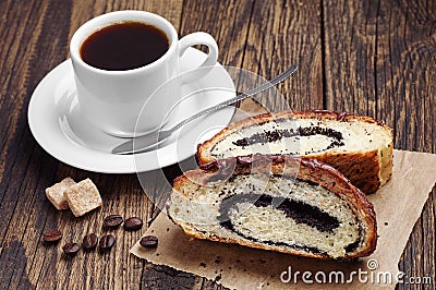 Coffee and slice buns with poppy Stock Photo