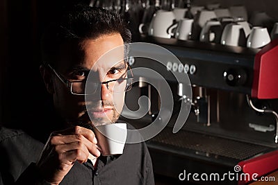 Coffee Sommelier Tasting The Product Stock Photo