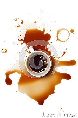 Coffee spill stain accident white background Stock Photo