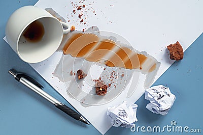 Coffee spilled on the paper Stock Photo