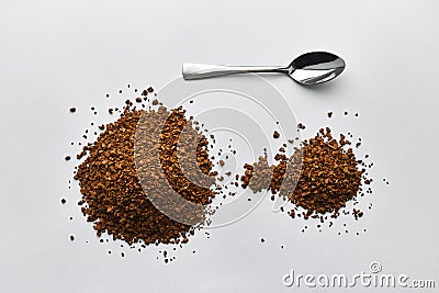 Coffee. Spoon with instant coffee, cutlery, breakfast, dry aromatic drink. Stock Photo
