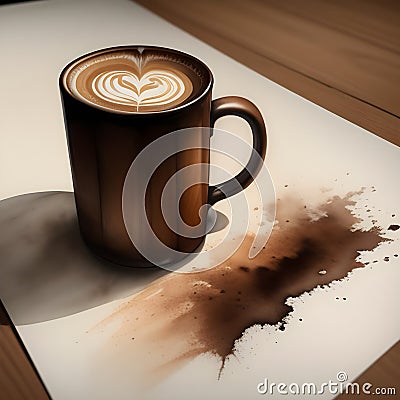 Coffee-stained realistic watercolor art painting Stock Photo