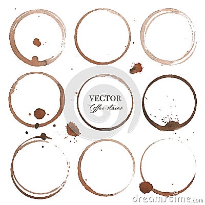 Coffee stains, Brown circle isolated on white background. Vector Illustration