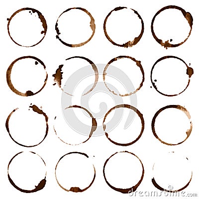 Coffee stains. Dirty cup splash ring stain or coffee stamp isolated illustration Vector Illustration