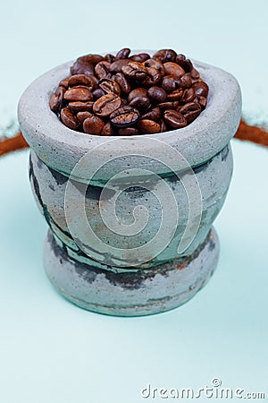 Coffee on stone Mortar Stock Photo