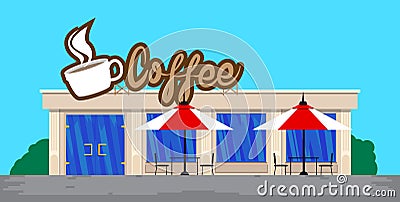 Coffee store front illustration in flat style Vector Illustration