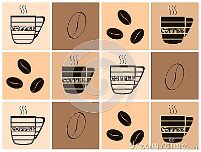 Coffee symbols on squares with brown shades Stock Photo