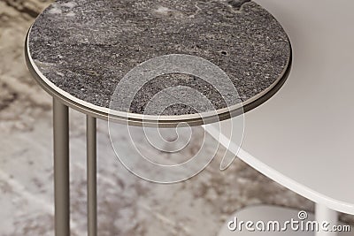 Coffee table detail in Modern living room interior in pastel colours. Trendy minimalistic interior concept. Stock Photo