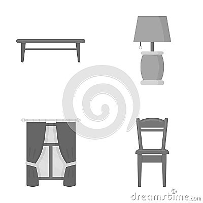 A coffee table, a lamp, curtains, a chair.Furniture set collection icons in monochrome style vector symbol stock Vector Illustration