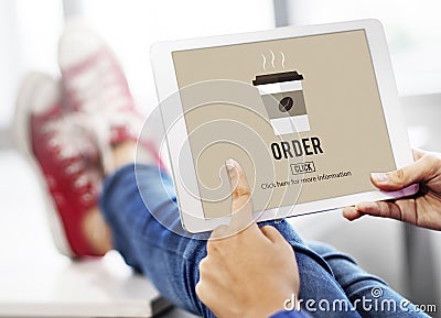 Coffee Take Away Order Online Delivery Menu Concept Stock Photo