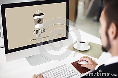 Coffee Take Away Order Online Delivery Menu Concept Stock Photo