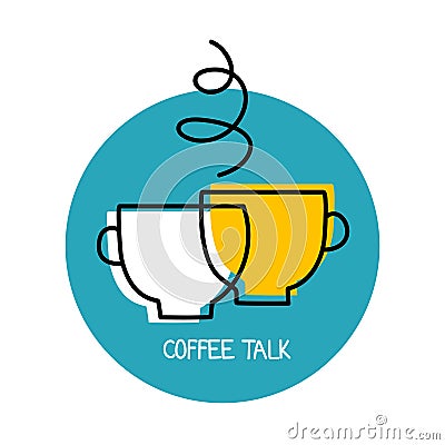 Coffee talk logo. Business meeting icon. Conversation over cup of tea symbol Vector Illustration