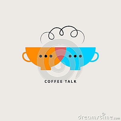 Coffee talk two cups logo, meeting icon Vector Illustration