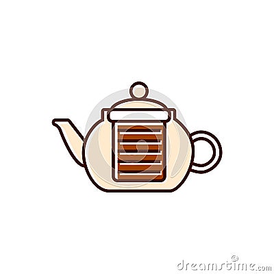 Coffee and tea glass kettler flat icon. Teapot, brewer. Coffee shop professional tool. Isolated vector illustration Vector Illustration