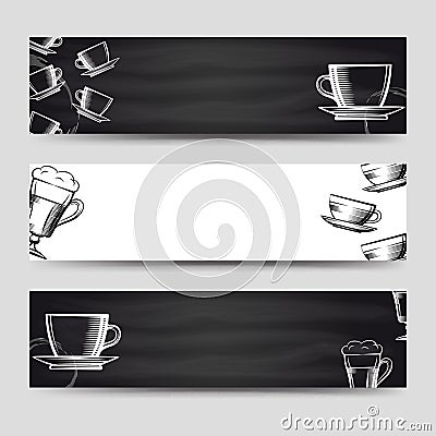 Coffee and tea horizontal banners Vector Illustration