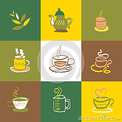 Coffee and tea icons Set and Signs Vector Illustration