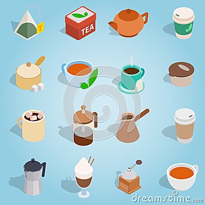 Coffee and tea isometric set Vector Illustration