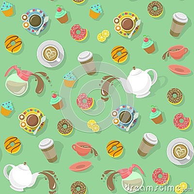 Coffee and Tea Pattern Vector Illustration