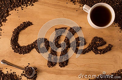 Coffee text and cup Stock Photo