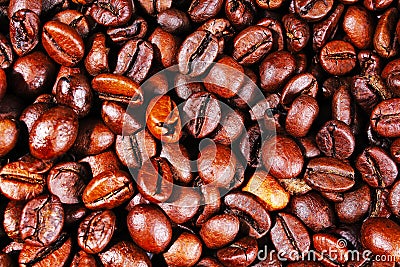 Coffee texture. Roasted coffee beans as background wallpaper. Beautiful arabica real cofee bean illustration for any Cartoon Illustration