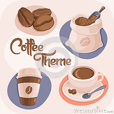 Coffee Theme Icons Set Vector Illustration