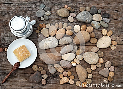 Coffee time,foot pebbles background Stock Photo