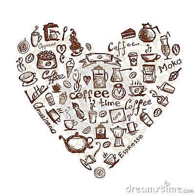 Coffee time, heart shape for your design Vector Illustration