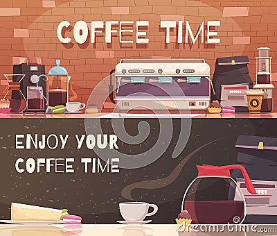 Coffee Time Two Horizontal Banners Vector Illustration